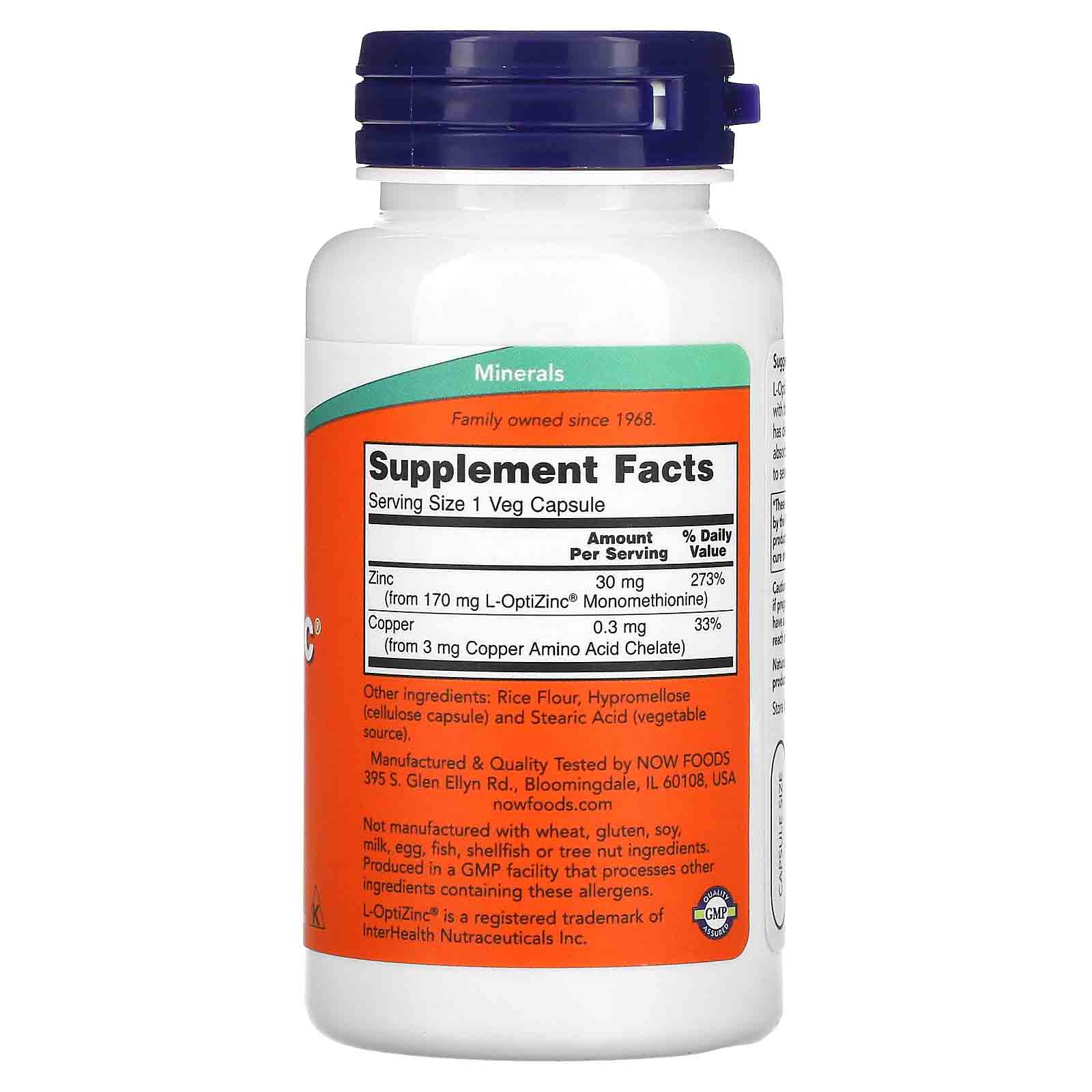 NOW Foods, L-OptiZinc, 30 mg, 100 Veg Capsules - Image 2
