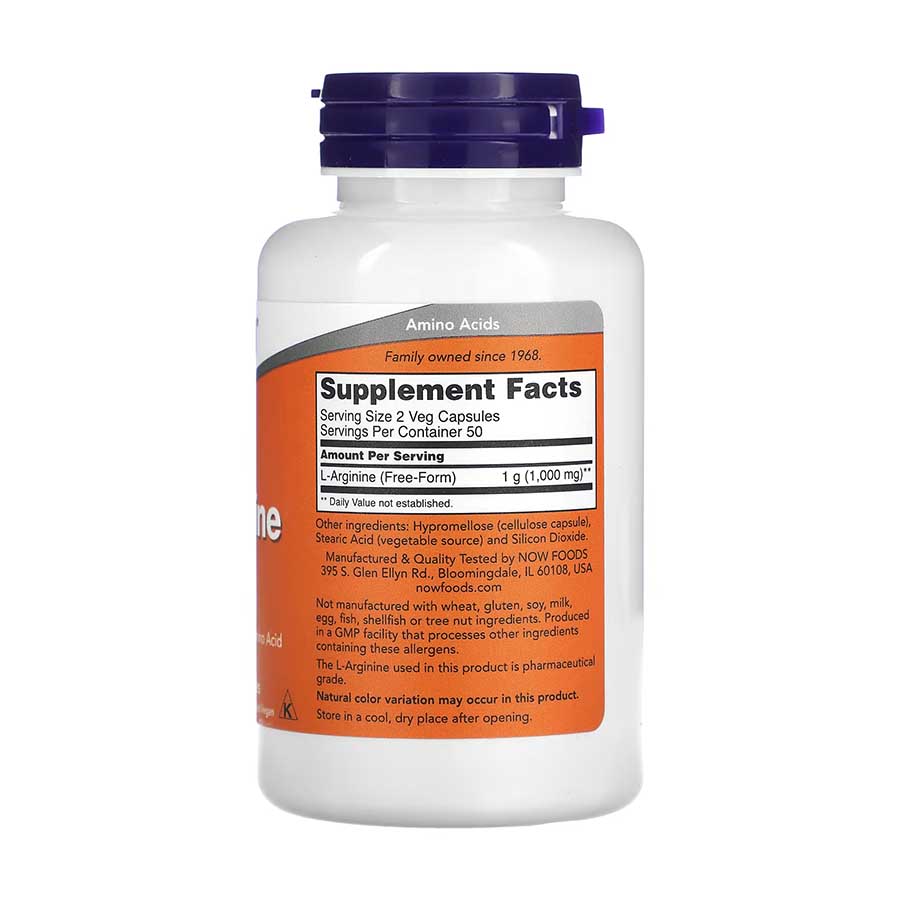 L-Arginine, 500 mg, 100 Vegetarian Capsules, NOW Foods - Image 2