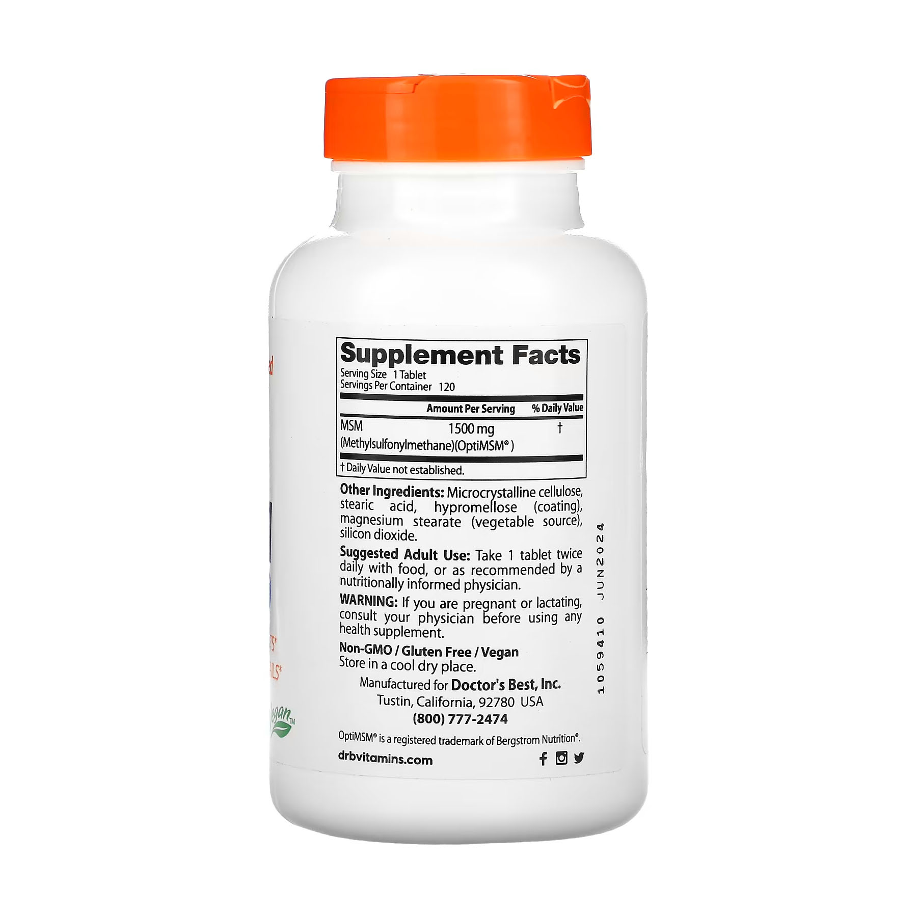 MSM with OptiMSM, 1500 mg, 120 Tablets, Doctor's Best - Image 2