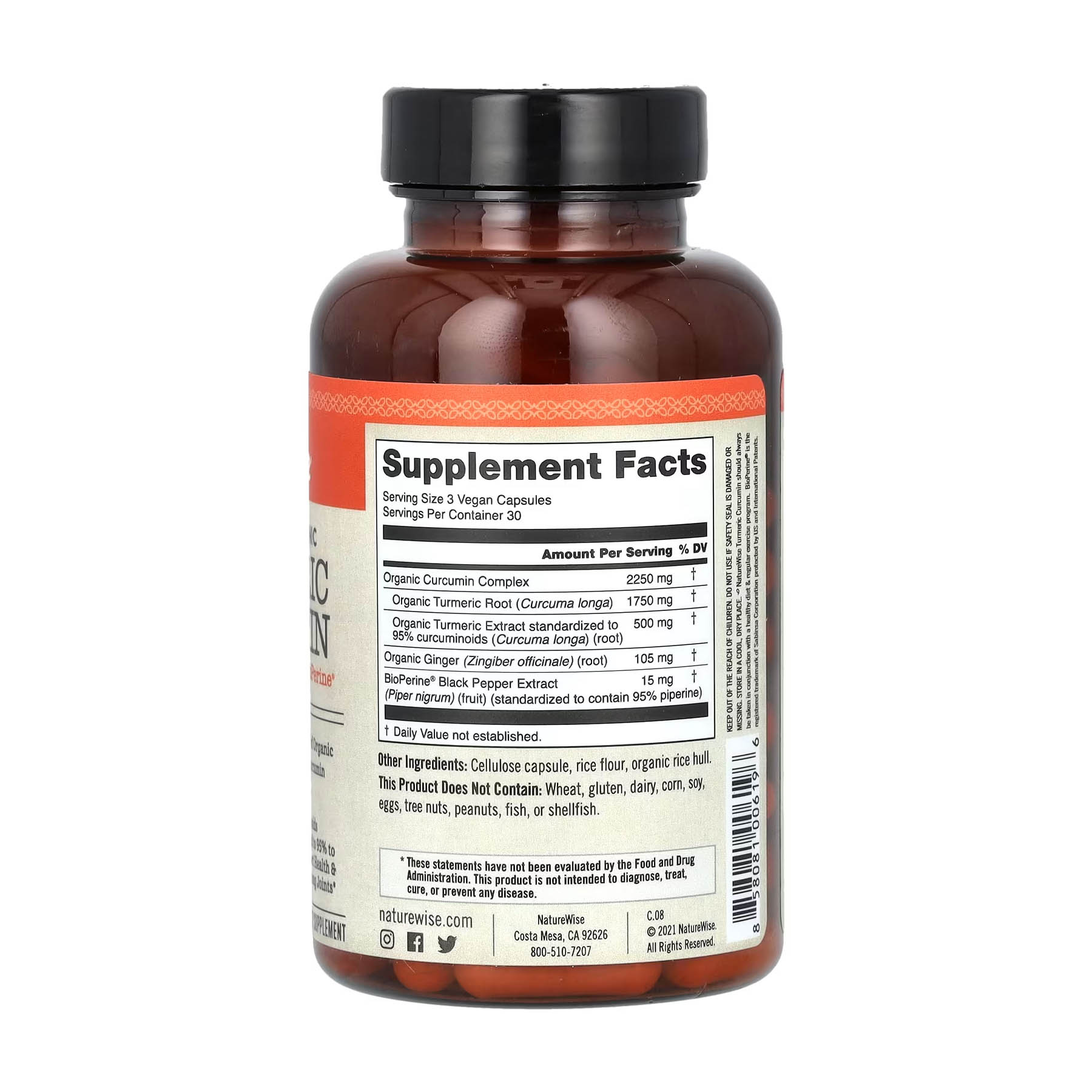 Organic Turmeric Curcumin, 90 Vegan Capsules, NatureWise - Image 2