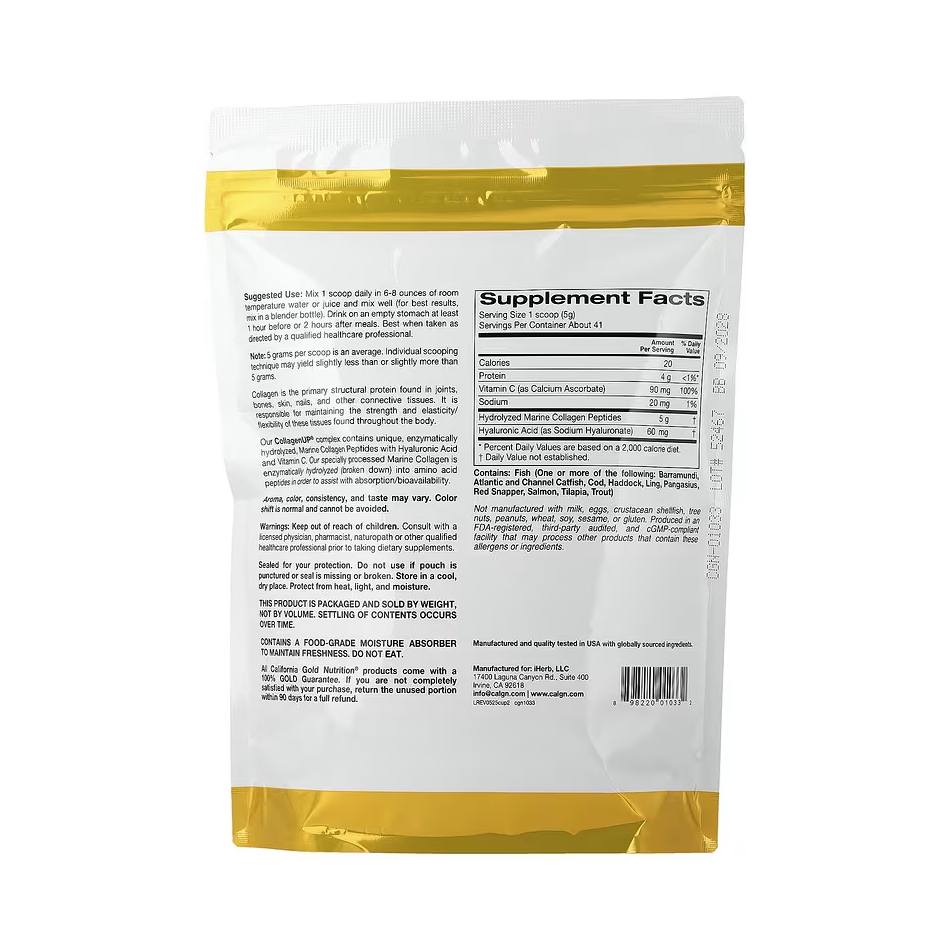 CollagenUP – Hydrolyzed Marine Collagen with Hyaluronic Acid and Vitamin C (206 g), California Gold Nutrition - Image 2