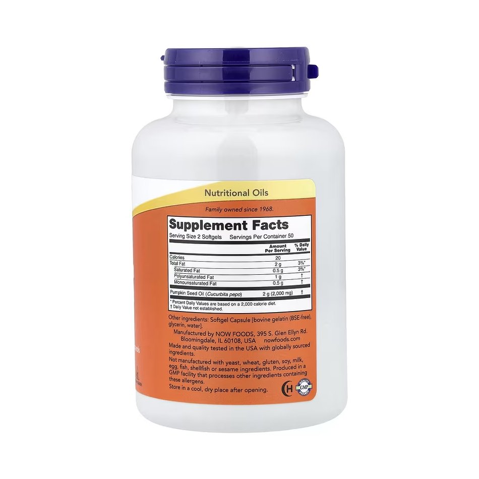 Pumpkin Seed Oil, 100 Capsules, NOW Foods - Image 2