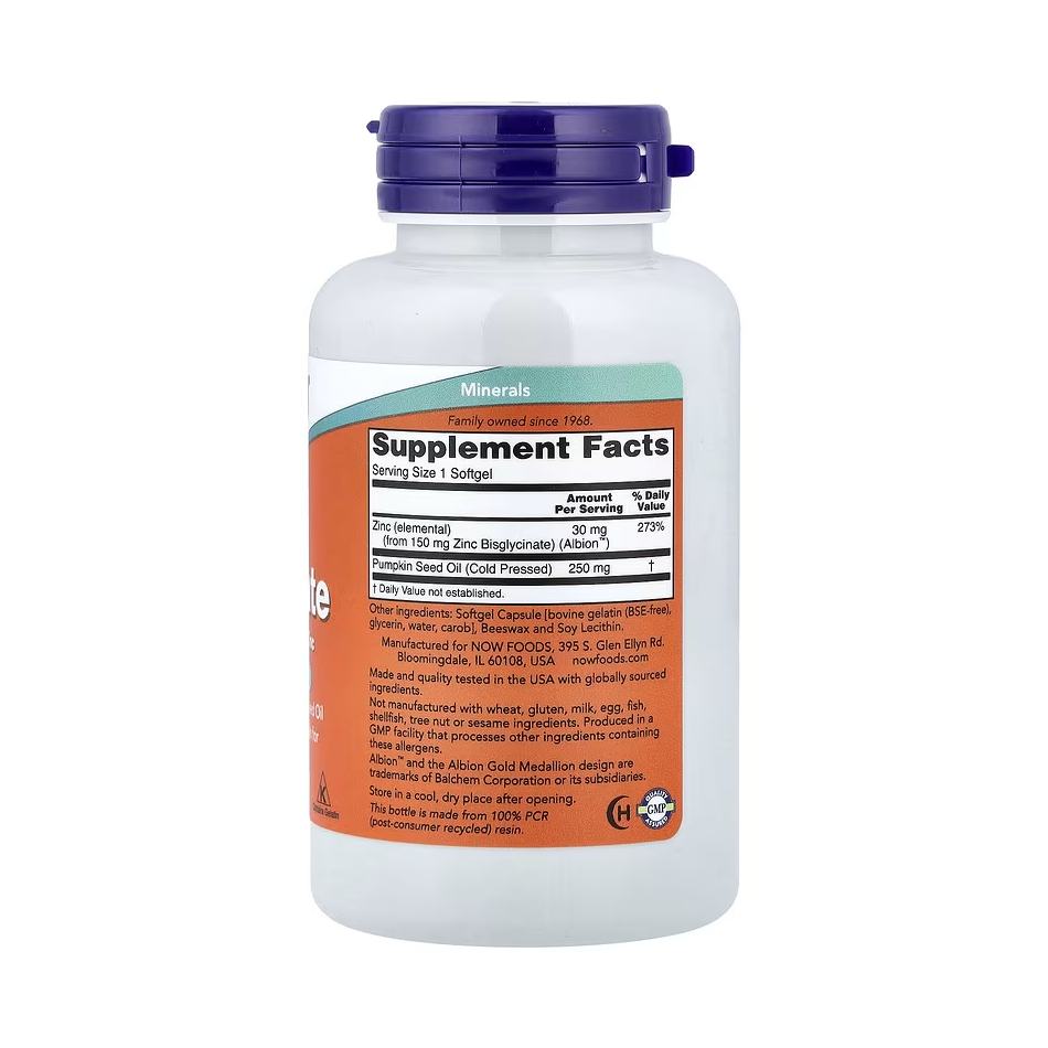 NOW Foods, Zinc Glycinate, 120 Softgels - Image 2