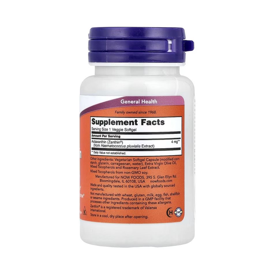 NOW Foods, Astaxanthin, 4 mg, 60 Veggie Softgels - Image 2