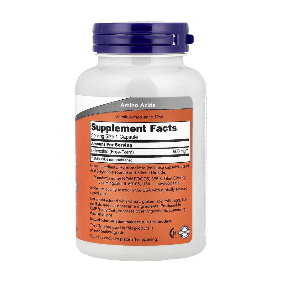 NOW Foods L-Tyrosine 500 mg – 120 Capsules - Image 2