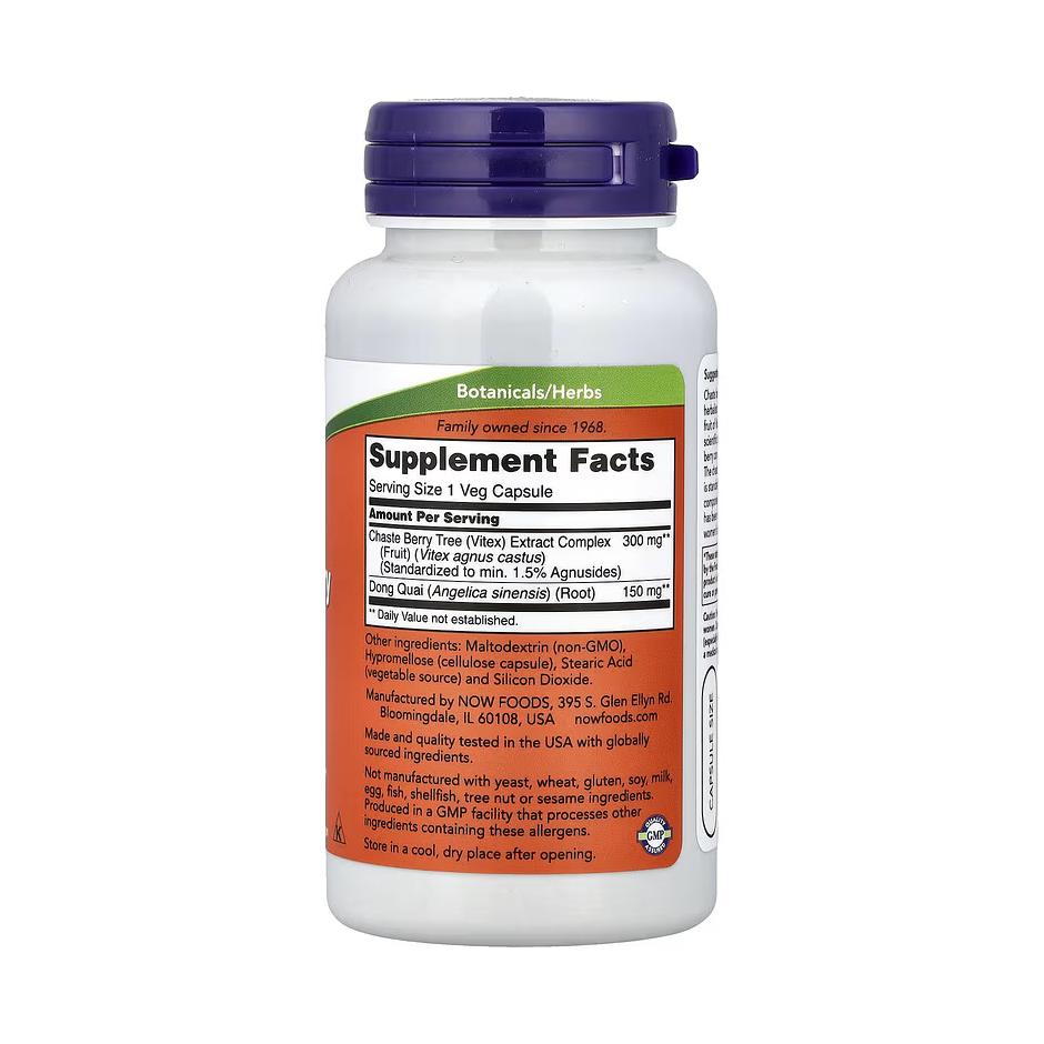 NOW Foods Chaste Berry (Vitex) Extract 300 mg – 90 Veg Capsules - Image 2
