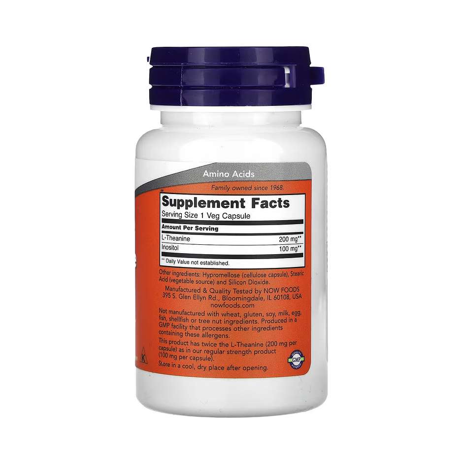 NOW Foods L-Theanine – 200 mg, 60 Veg Capsules - Image 2