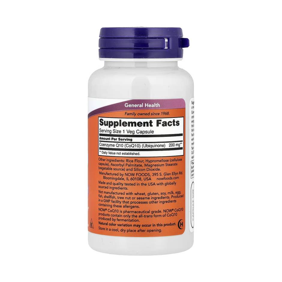 NOW Foods CoQ10 200 mg – 60 Veg Capsules - Image 2