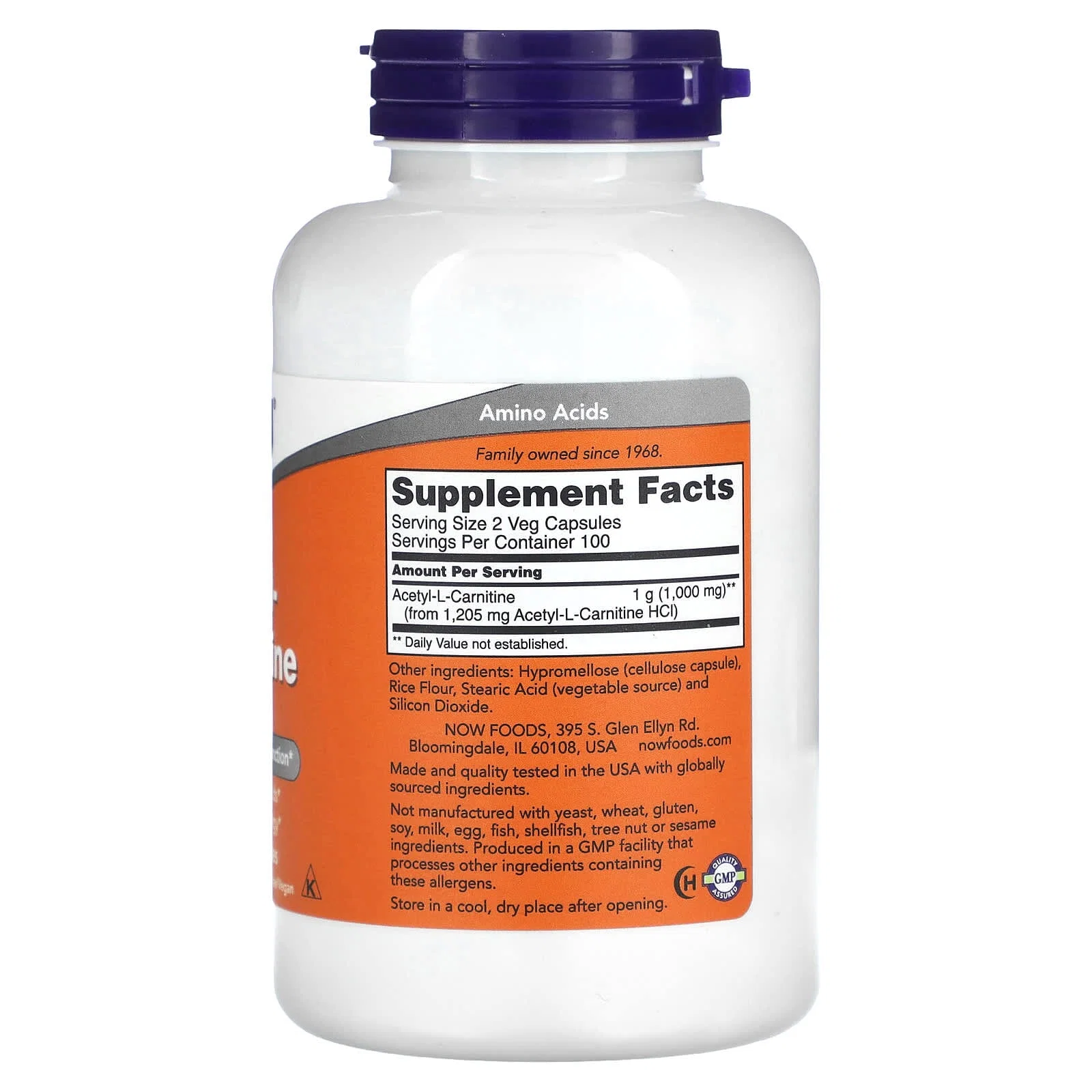 Acetyl-L-Carnitine, 500 mg, 200 Veg Capsules — NOW Foods