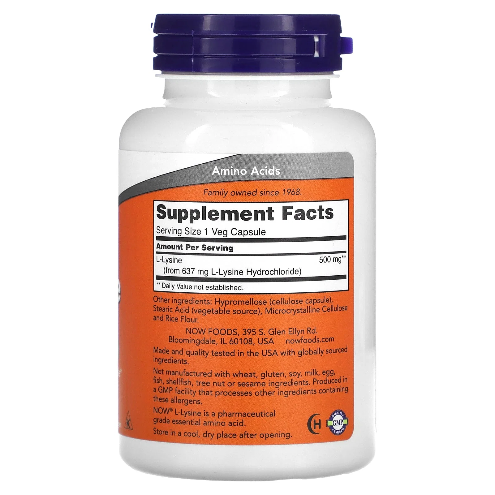 L-Lysine, 500 mg, 100 Veg Capsules — NOW Foods