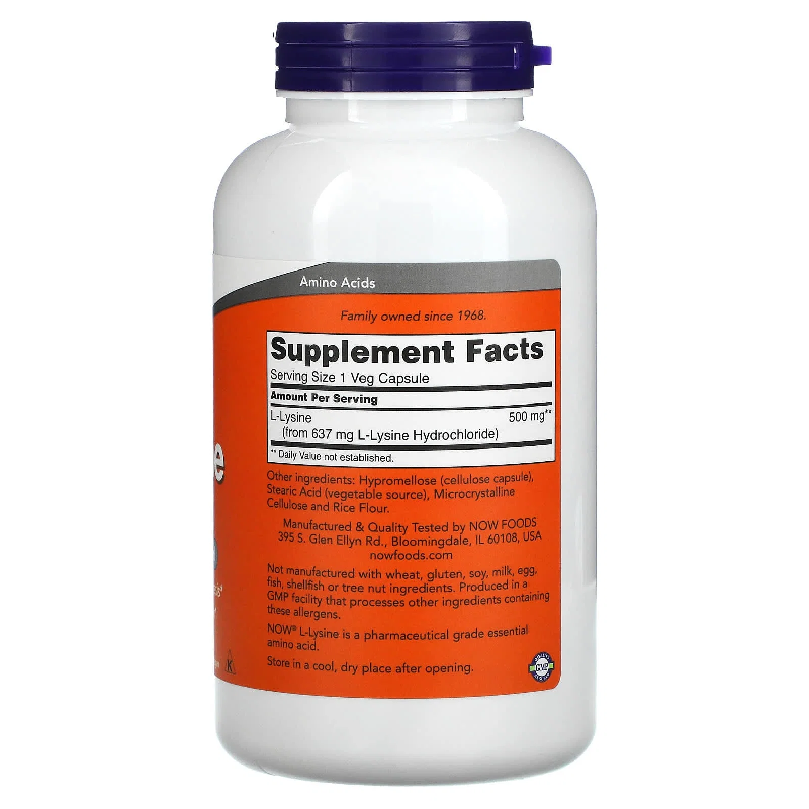 L-Lysine, 500 mg, 250 Veg Capsules — NOW Foods