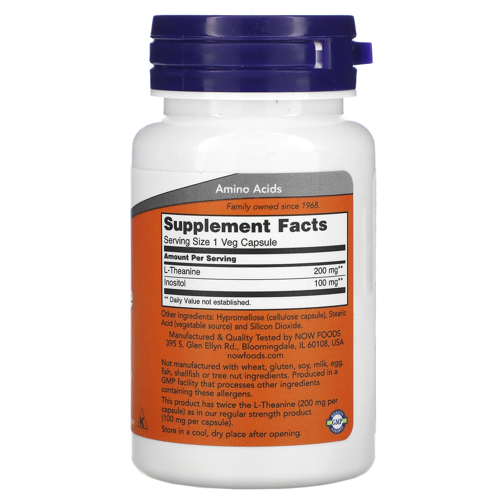L-Theanine, Double Strength, 200 mg, 60 Veg Capsules — NOW Foods