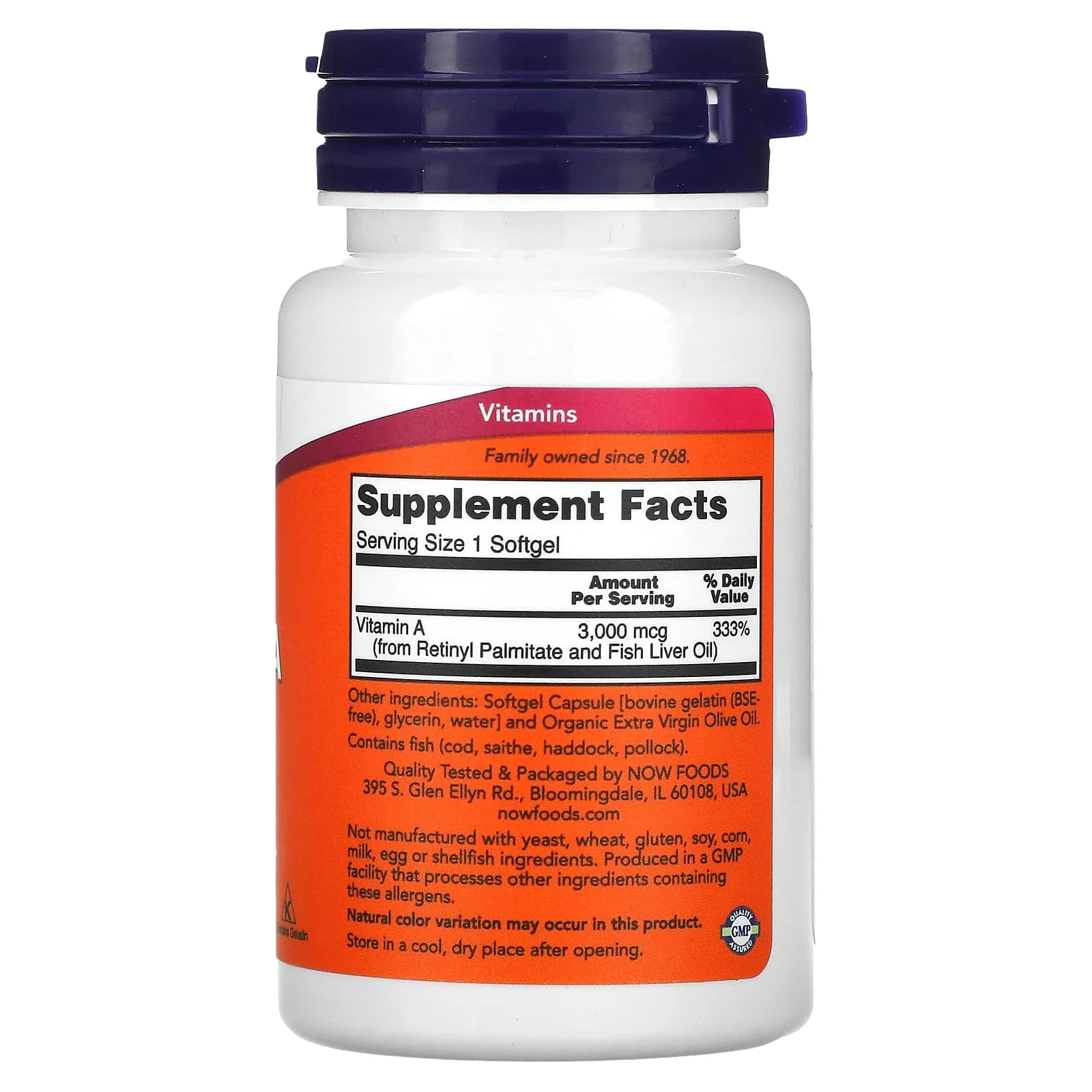 Vitamin A, 3,000 mcg (10,000 IU), 100 Softgels — NOW Foods
