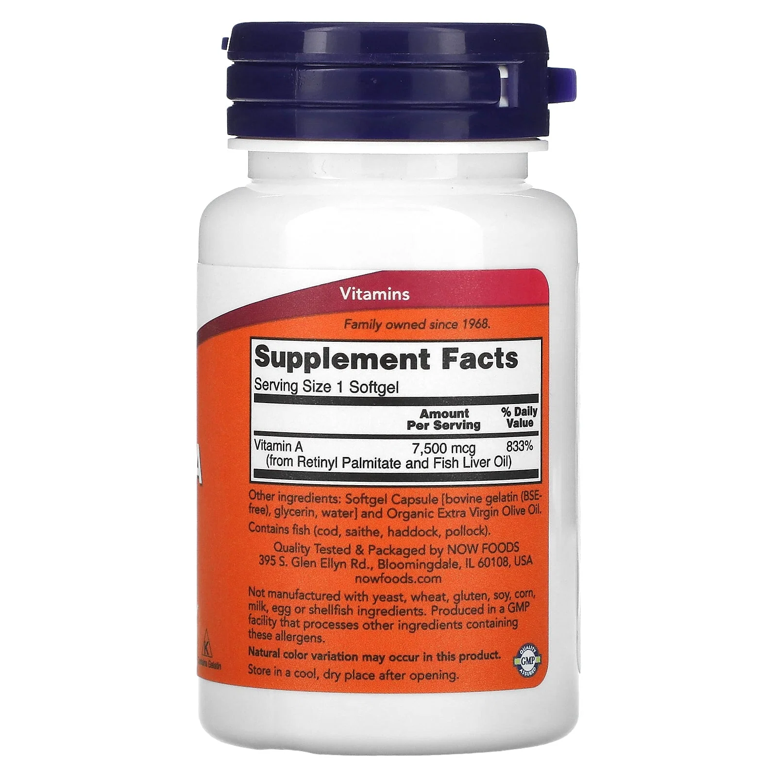 Vitamin A, 7,500 mcg (25,000 IU), 100 Softgels — NOW Foods