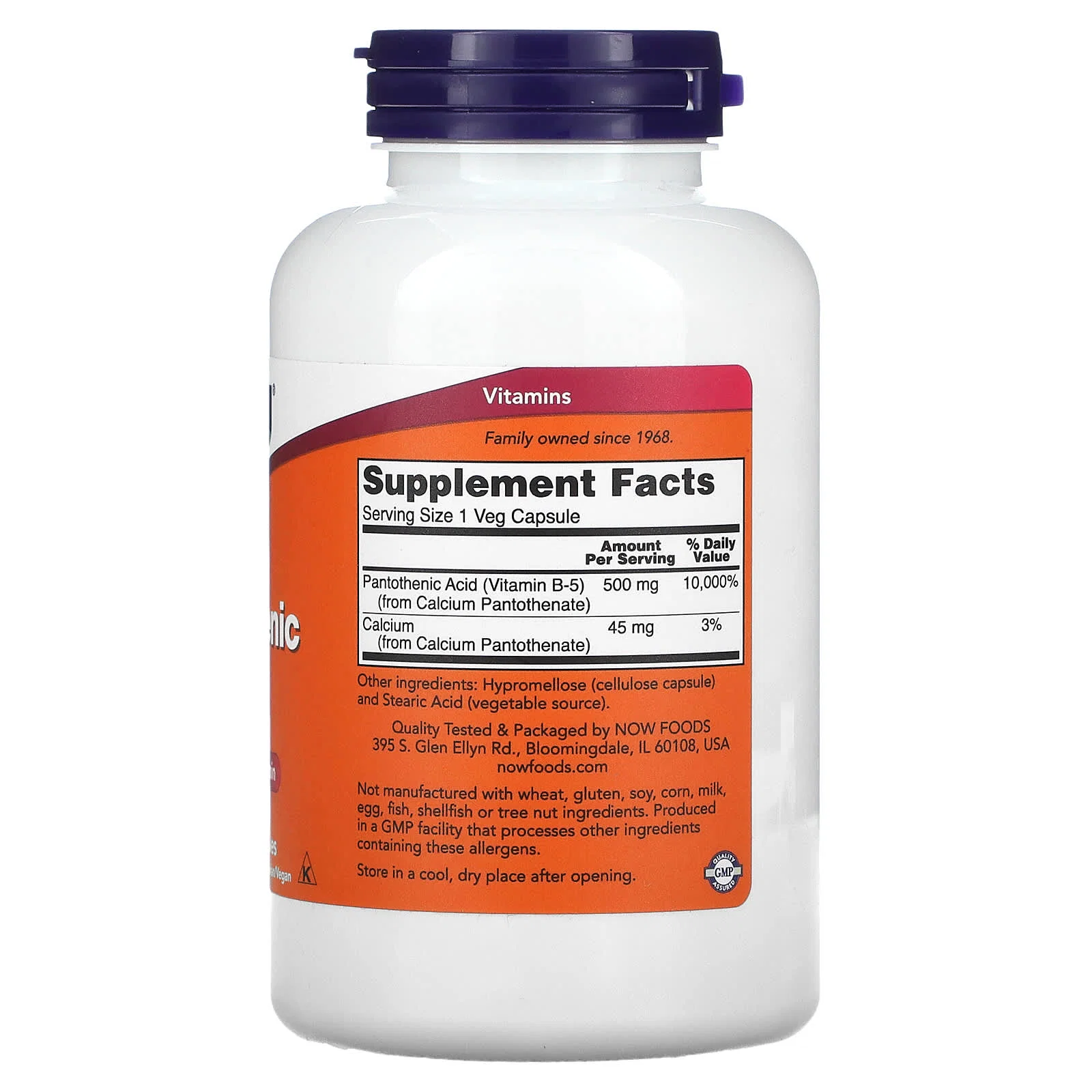 Pantothenic Acid, 500 mg, 250 Veg Capsules — NOW Foods