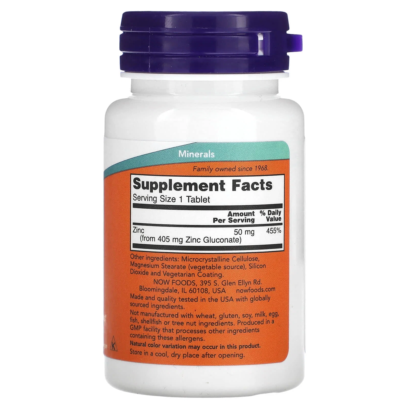 Zinc, 50 mg, 100 Tablets — NOW Foods