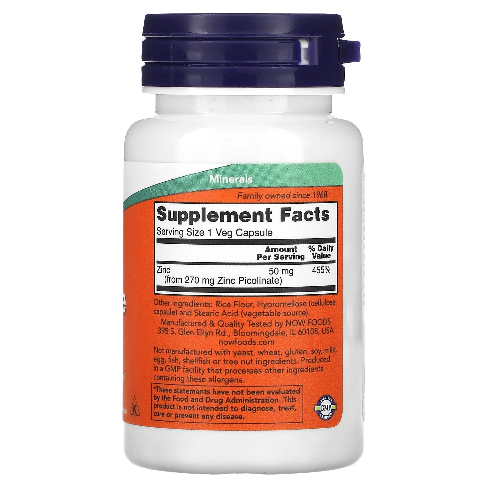 Zinc Picolinate, 50 mg, 60 Veg Capsules (50 mg per Capsule) — NOW Foods
