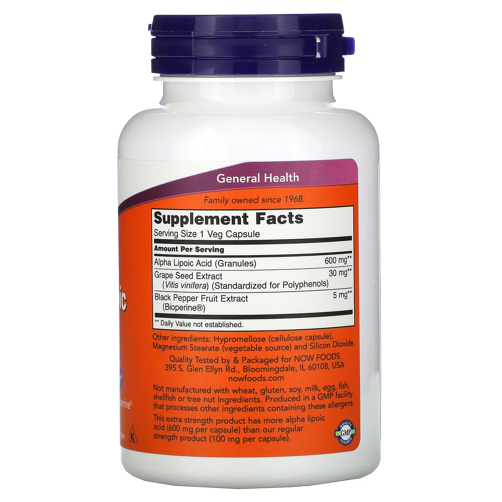 Alpha Lipoic Acid, Extra Strength, 600 mg, 120 Veg Capsules — NOW Foods