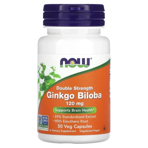 Ginkgo Biloba, Double Strength, 120 mg, 50 Veg Capsules — NOW Foods