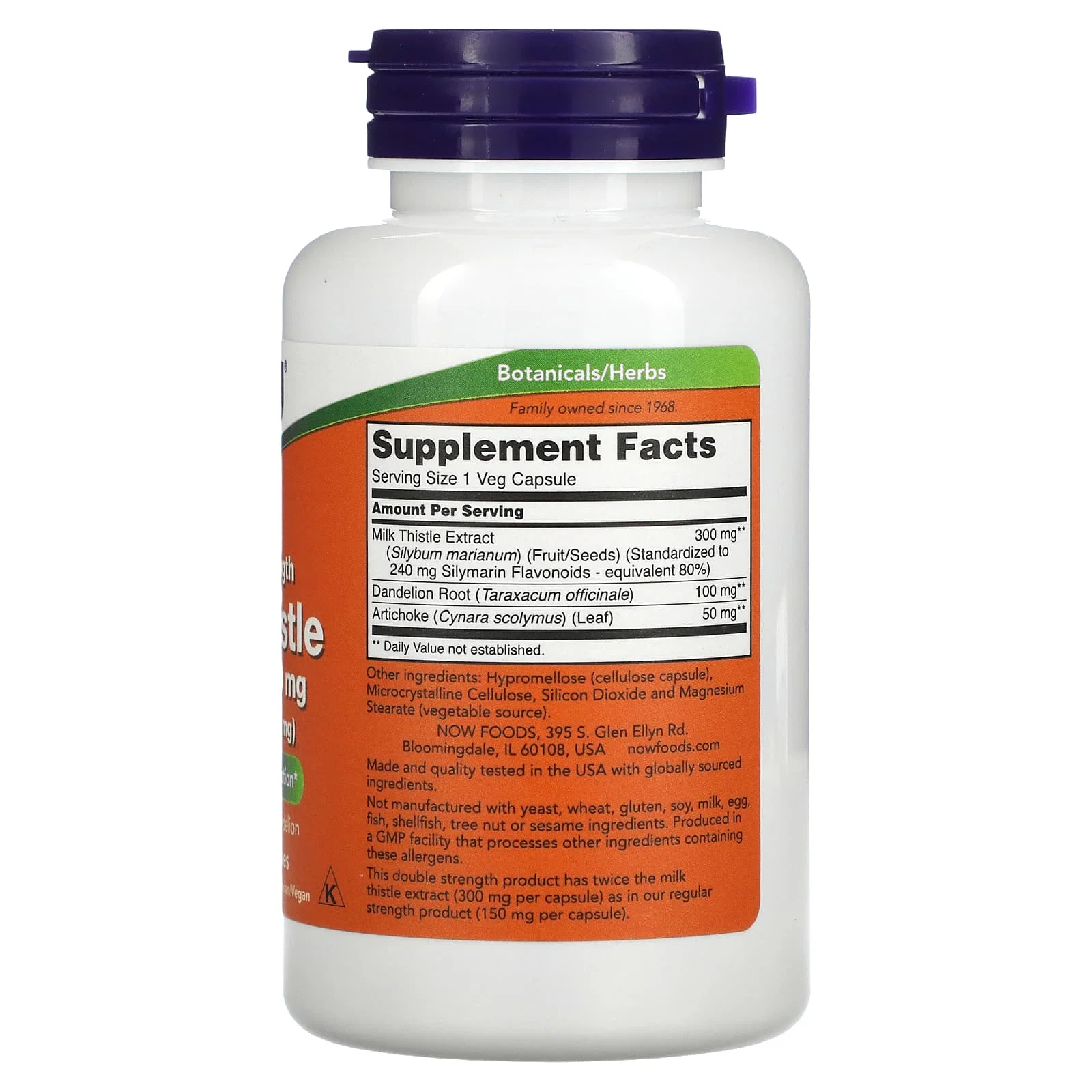 Milk Thistle Extract, Double Strength, 300 mg, 100 Veg Capsules — NOW Foods