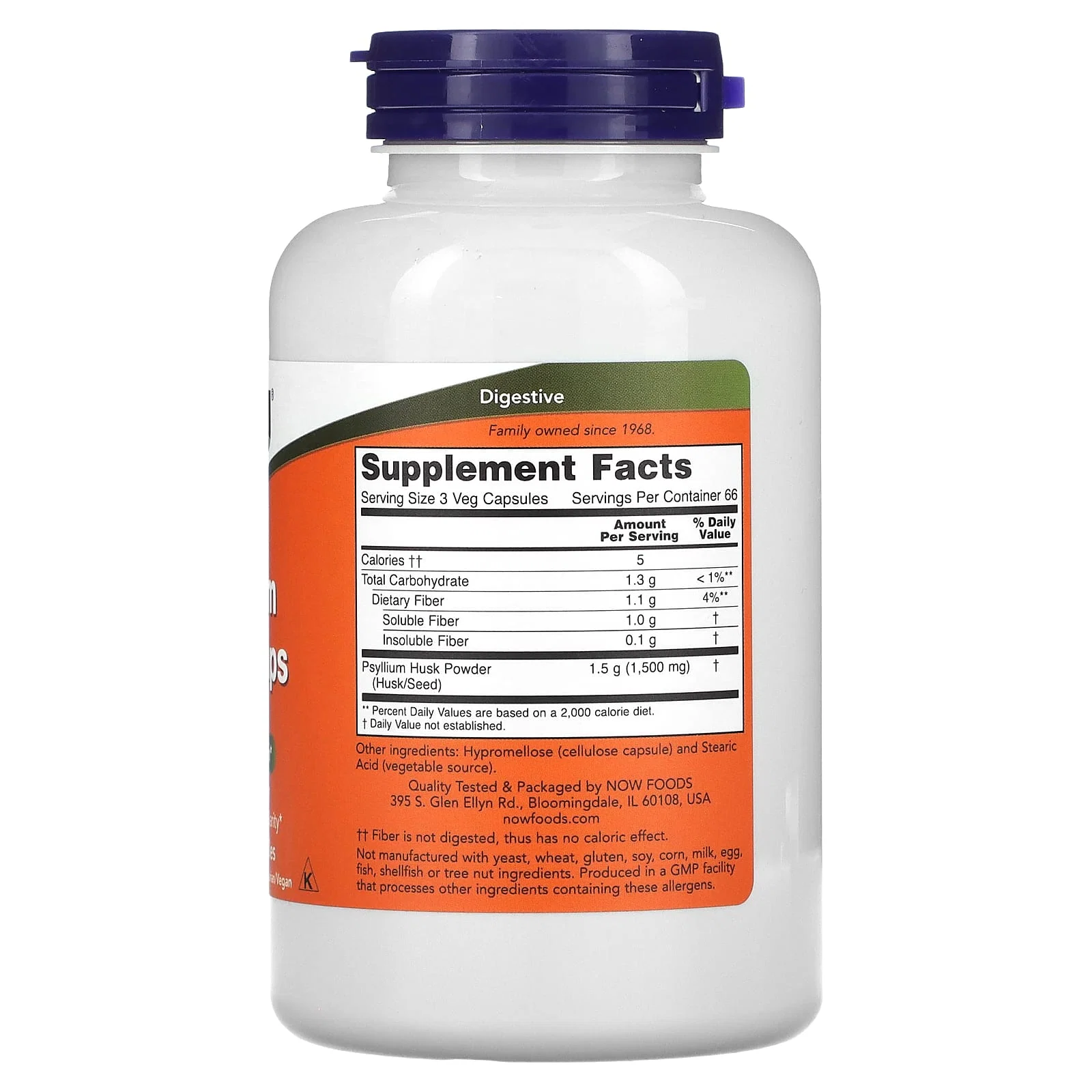 Psyllium Husk Caps, 500 mg, 200 Veg Capsules — NOW Foods