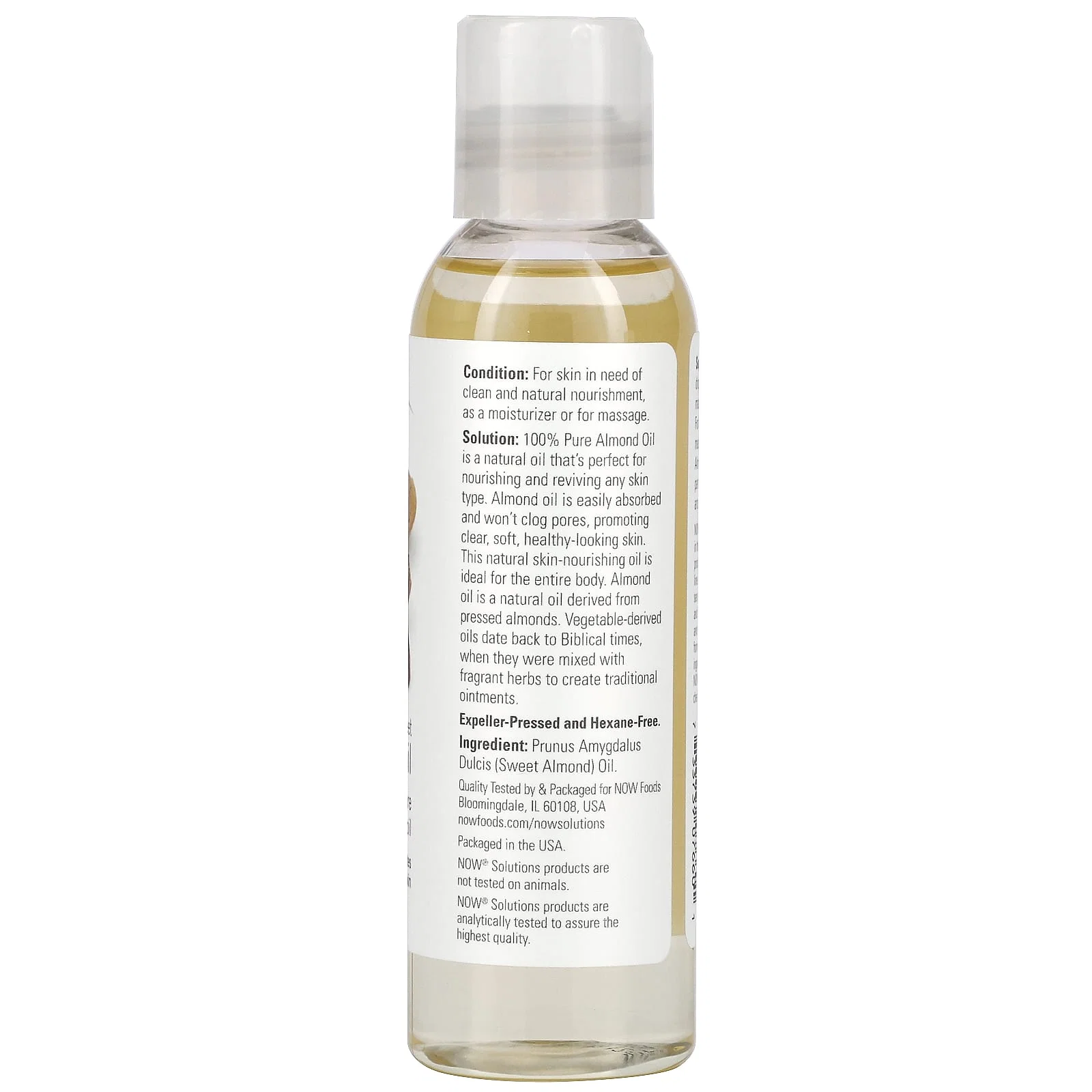 Solutions, Sweet Almond Oil, Unscented, 4 fl oz (118 ml) — NOW Foods