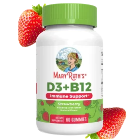 MaryRuth's, Organic D3 + B12 Gummies, Strawberry, 60 Gummies