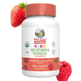 MaryRuth's, Organic Kids Multivitamin & Postbiotics Gummies, Mixed Berry & Cherry, 60 Gummies