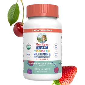 MaryRuth's, Organic Toddler Multivitamin & Postbiotics Gummies, Mixed Berry & Cherry, 60 Gummies