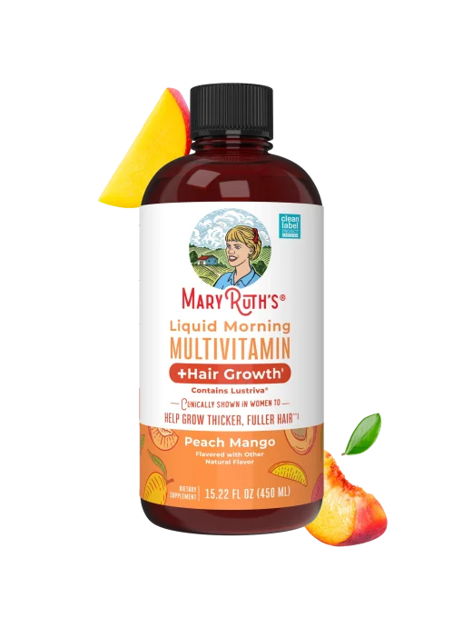 MaryRuth's, Liquid Morning Multivitamin + Hair Growth, Peach Mango, 30 fl oz (887 ml) — MaryRuth's