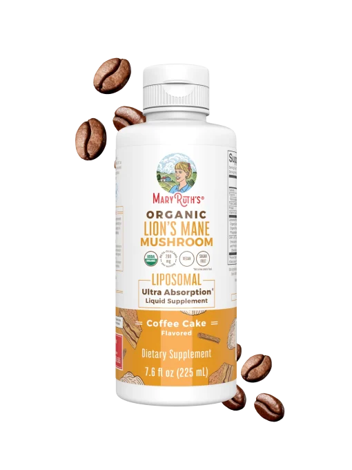 MaryRuth's, Organic Lion's Mane Mushroom, Liposomal Liquid Supplement, Coffee Cake , 7.6 fl oz (225 ml) — MaryRuth's