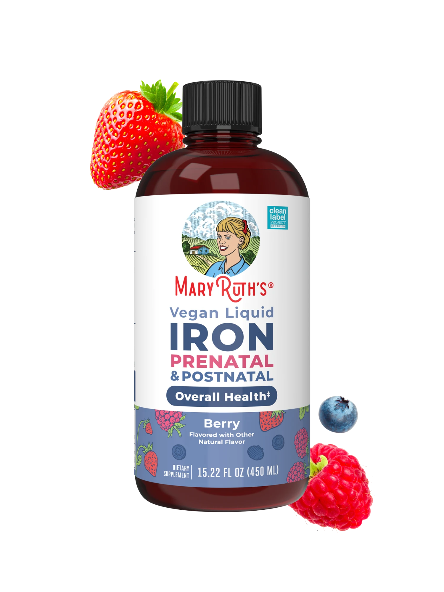 MaryRuth's, Vegan Liquid Iron Prenatal & Postnatal, Berry, 15.22 fl oz (450 ml) — MaryRuth's