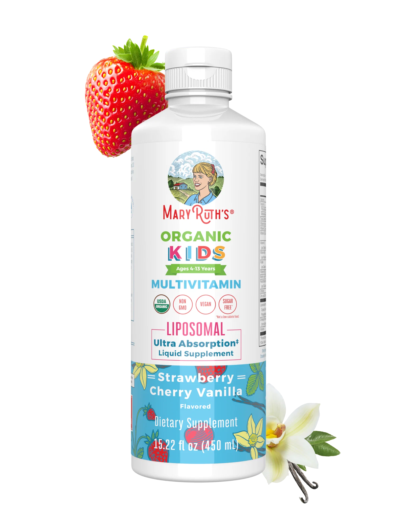 MaryRuth's, Organic Kids Multivitamin Liposomal, Ages 4-13 Years, Strawberry Cherry Vanilla, 15.22 fl oz (450 ml) — MaryRuth's