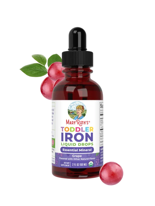 MaryRuth's, Toddler Iron Organic Liquid Drops, 1-3 Years, Grape, 3.5 mg, 2 fl oz (60 ml) — MaryRuth's