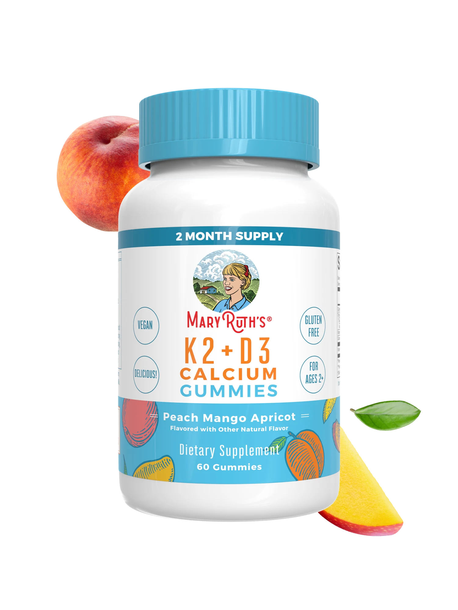 MaryRuth's, K2 + D3 Calcium Gummies, Peach, Mango and Apricot, 60 Gummies — MaryRuth's