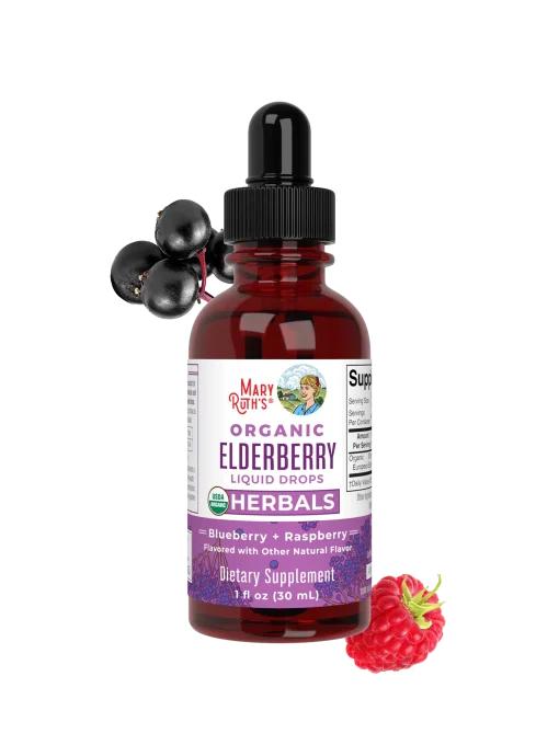 MaryRuth's, Organic Elderberry Liquid Drops, Alcohol Free, Blueberry + Raspberry, 1 fl oz (30 ml) — MaryRuth's